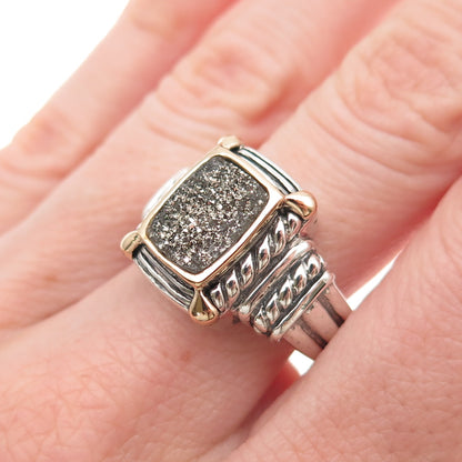 BJC Samuel Benham 925 Sterling Silver 14K Gold Vintage Real Druzy Ring Size 9.5