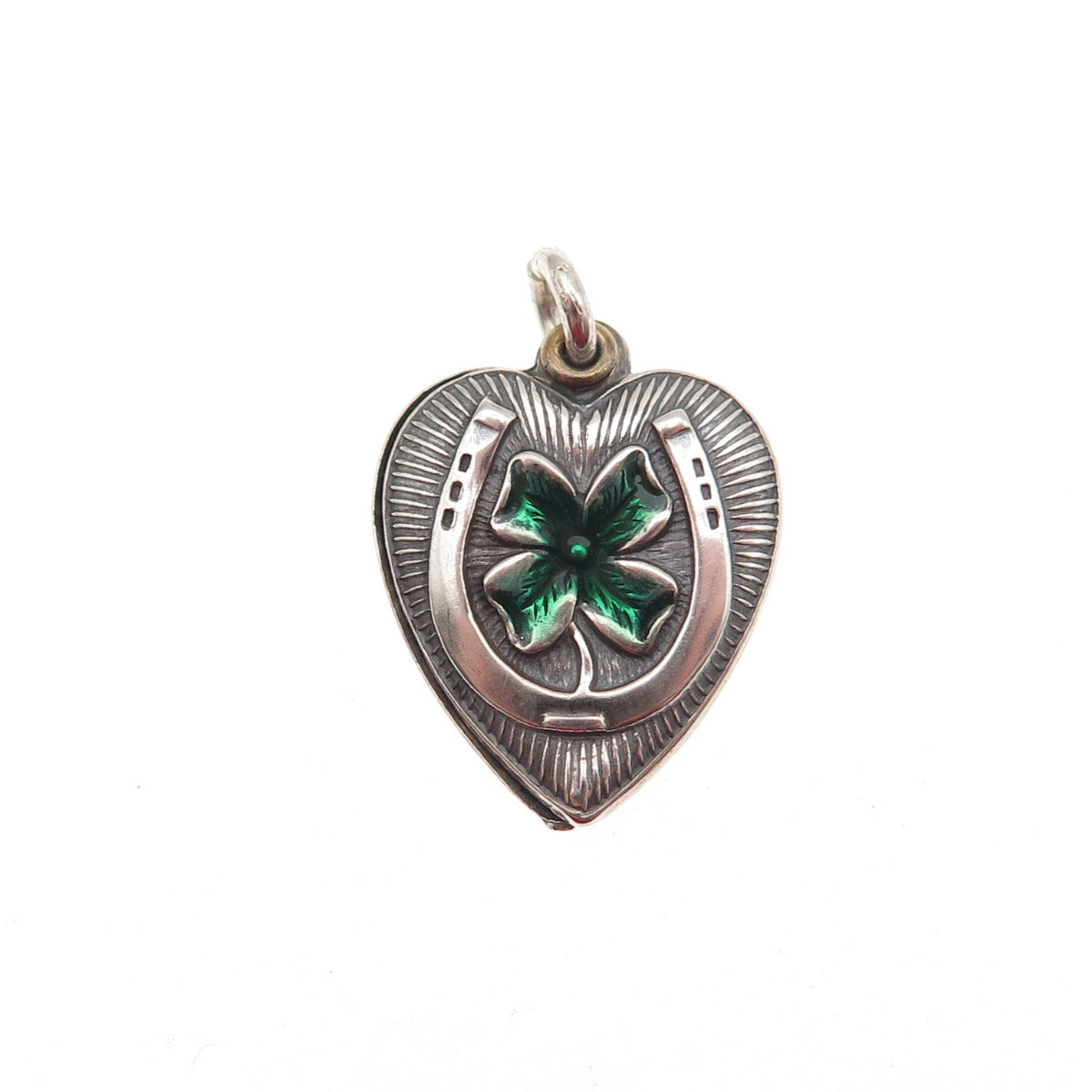 925 Sterling Antique Enamel Clover Horseshoe Chatelaine Heart Mini Slide Pendant