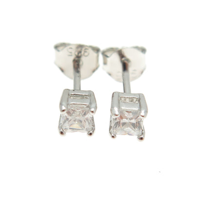 925 Sterling Silver Princess-Cut Shaped C Z Stud Earrings