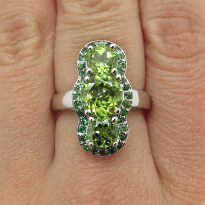DSMK 925 Sterling Silver Real Round-Cut Peridot Green Tourmaline Ring Size 7.25