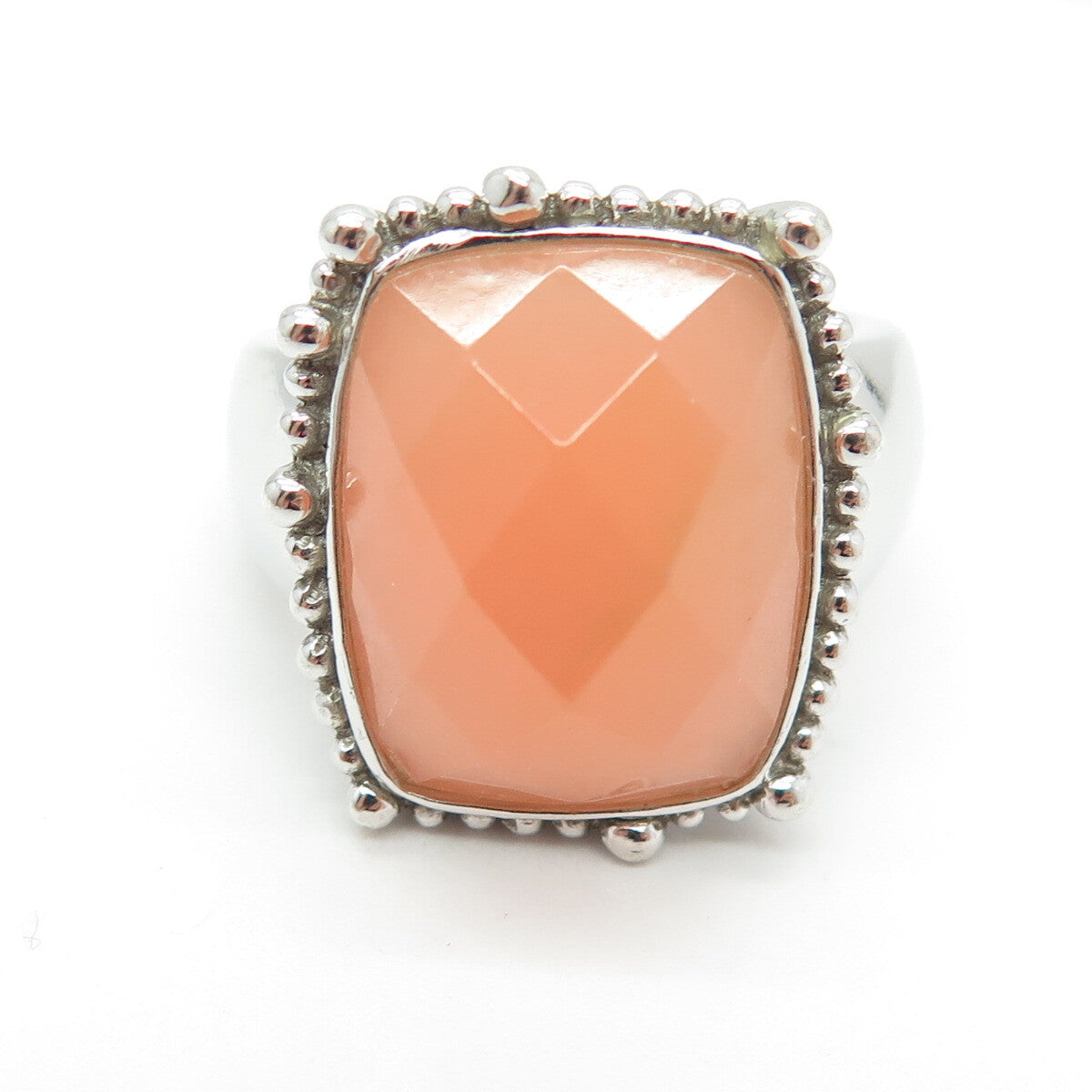 925 Sterling Silver Vintage Real Peach Mountain Jade Granulated Ring Size 10