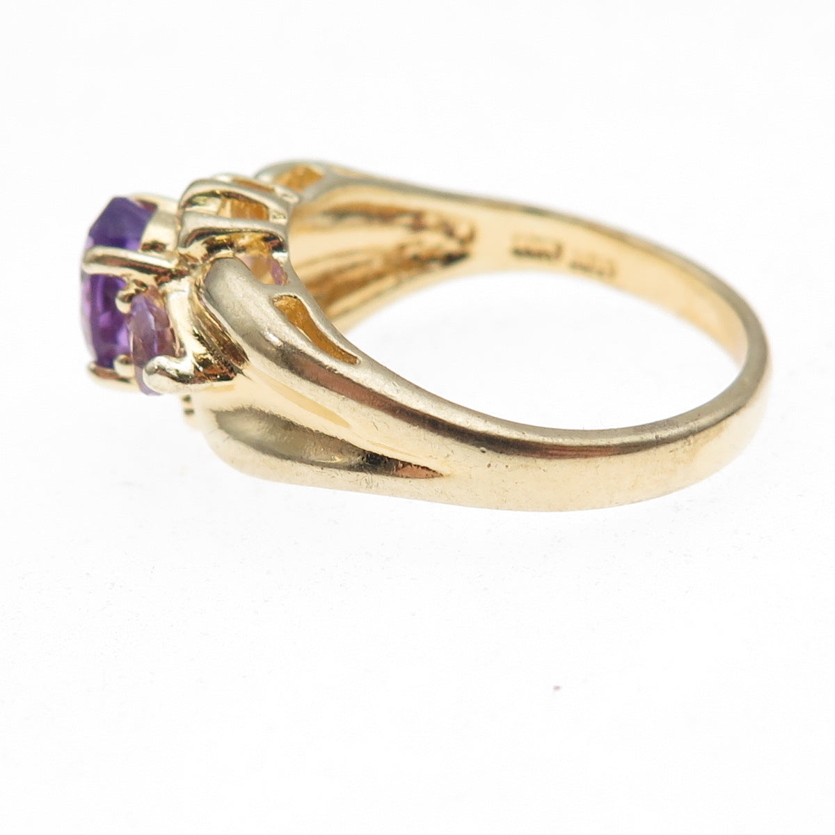 925 Sterling Silver Gold Plated Real Amethyst Ring Size 9