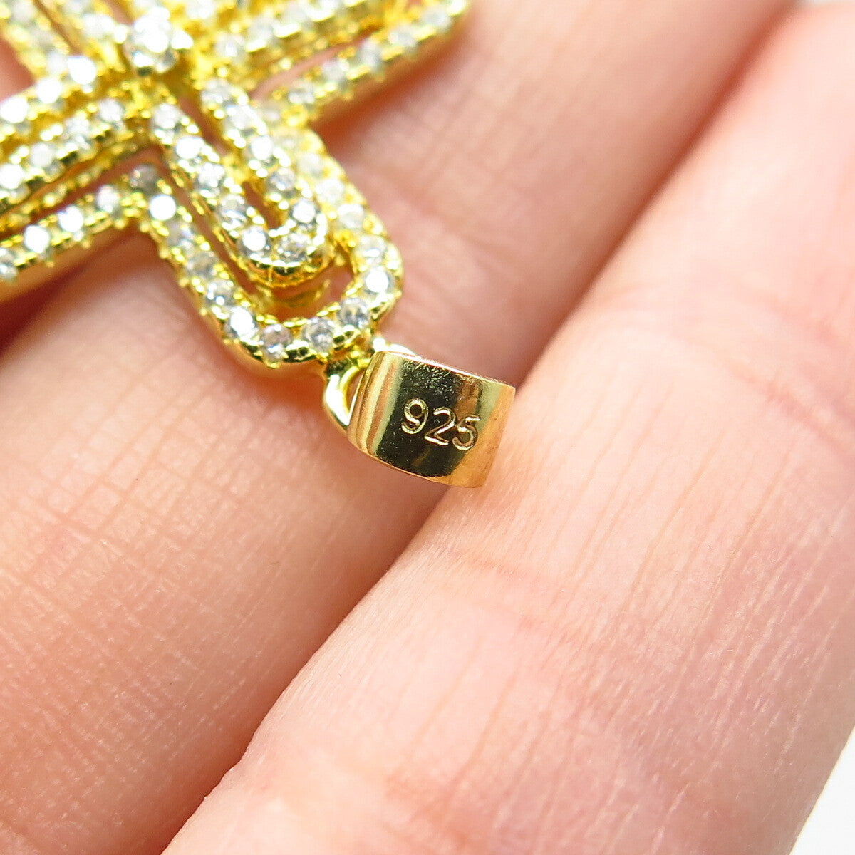 925 Sterling Silver Gold Plated C Z Cross Pendant