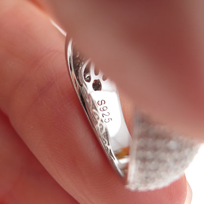 925 Sterling Silver Round-Cut C Z Wavy Ring Size 6.25