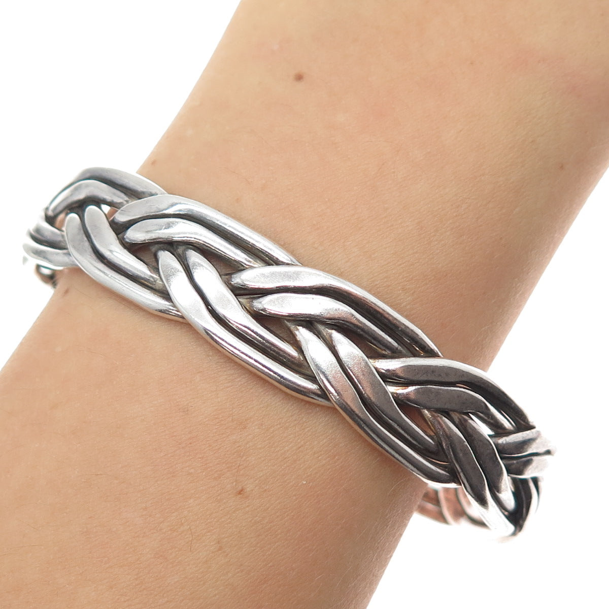 925 Sterling Silver Vintage Woven Oxidized Adjustable Cuff Bracelet 6.75"