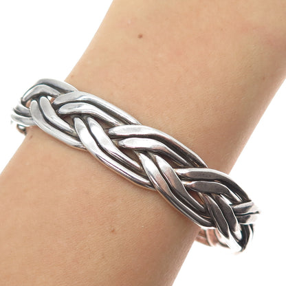 925 Sterling Silver Vintage Woven Oxidized Adjustable Cuff Bracelet 6.75"