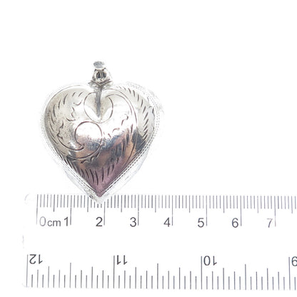 925 Sterling Silver Vintage Engraved Puffy Heart Pendant