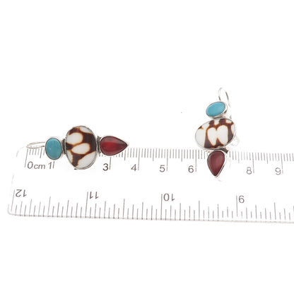925 Sterling Silver Vintage Real Turquoise & Carnelian Dangle Earrings