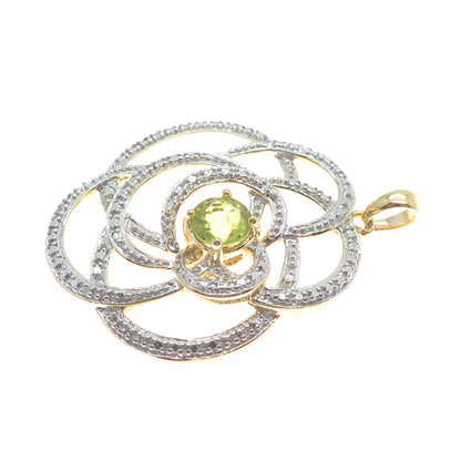 ROSS SIMONS Sterling Gold Plated Real Diamond Accent & Peridot Flower Pendant