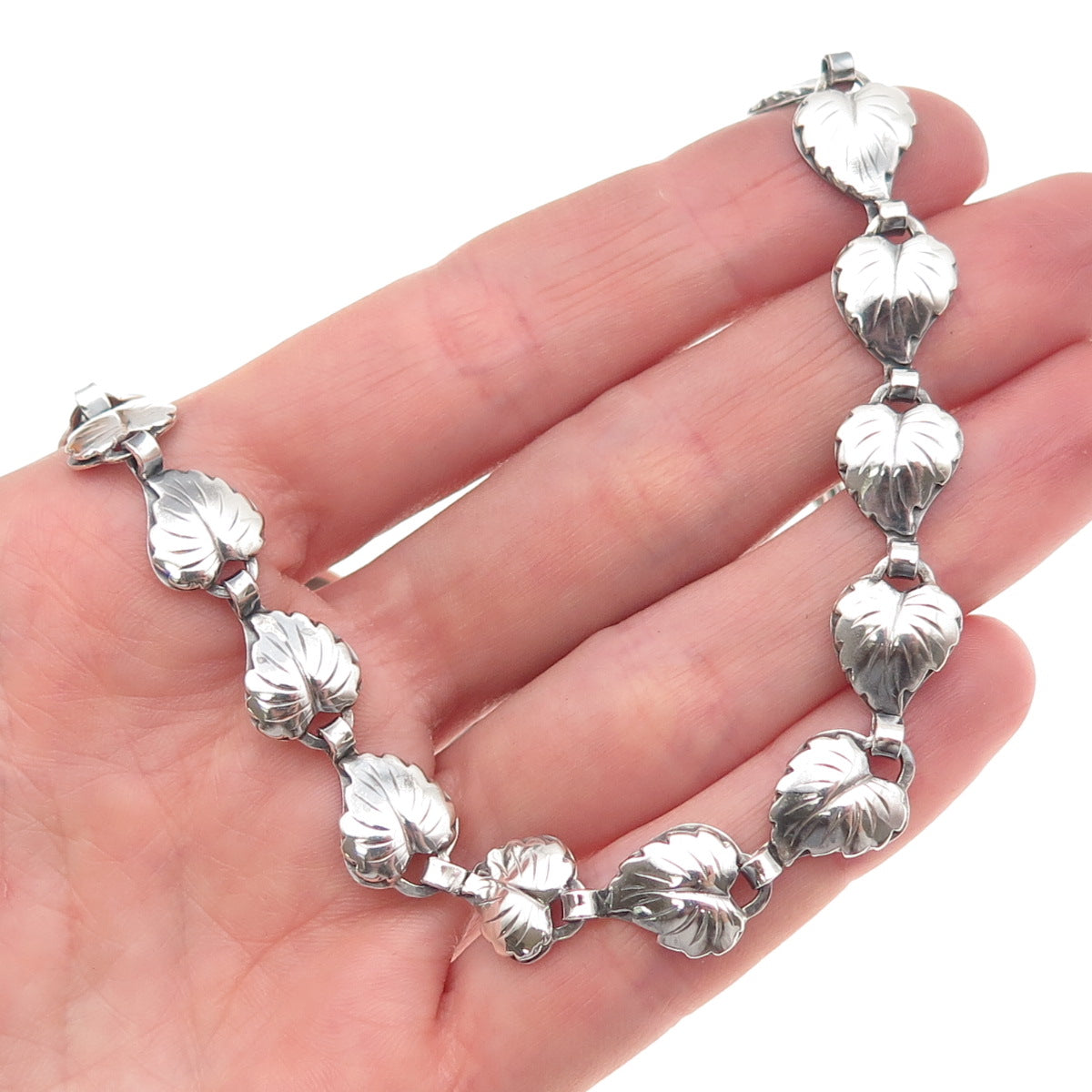 HERMANN SIERSBOL Sterling Silver Vintage Denmark Floral Leaf Chain Necklace 14"