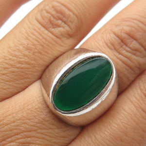925 Sterling Silver Vintage Real Green Onyx Gemstone Ring Size 7