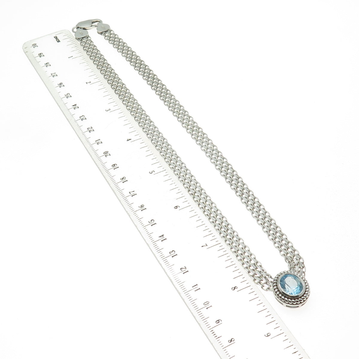 925 Sterling Silver Vintage Real Blue Topaz Gem Multi-Oval Chain Necklace 18"