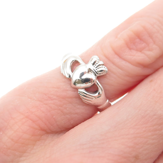 Solvar 925 Sterling Silver Vintage Irish Claddagh Ring Size 3.5