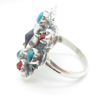 925 Sterling Silver Vintage Mexico Multi-Gem Ring Size 6.25 (missing 1 stone)