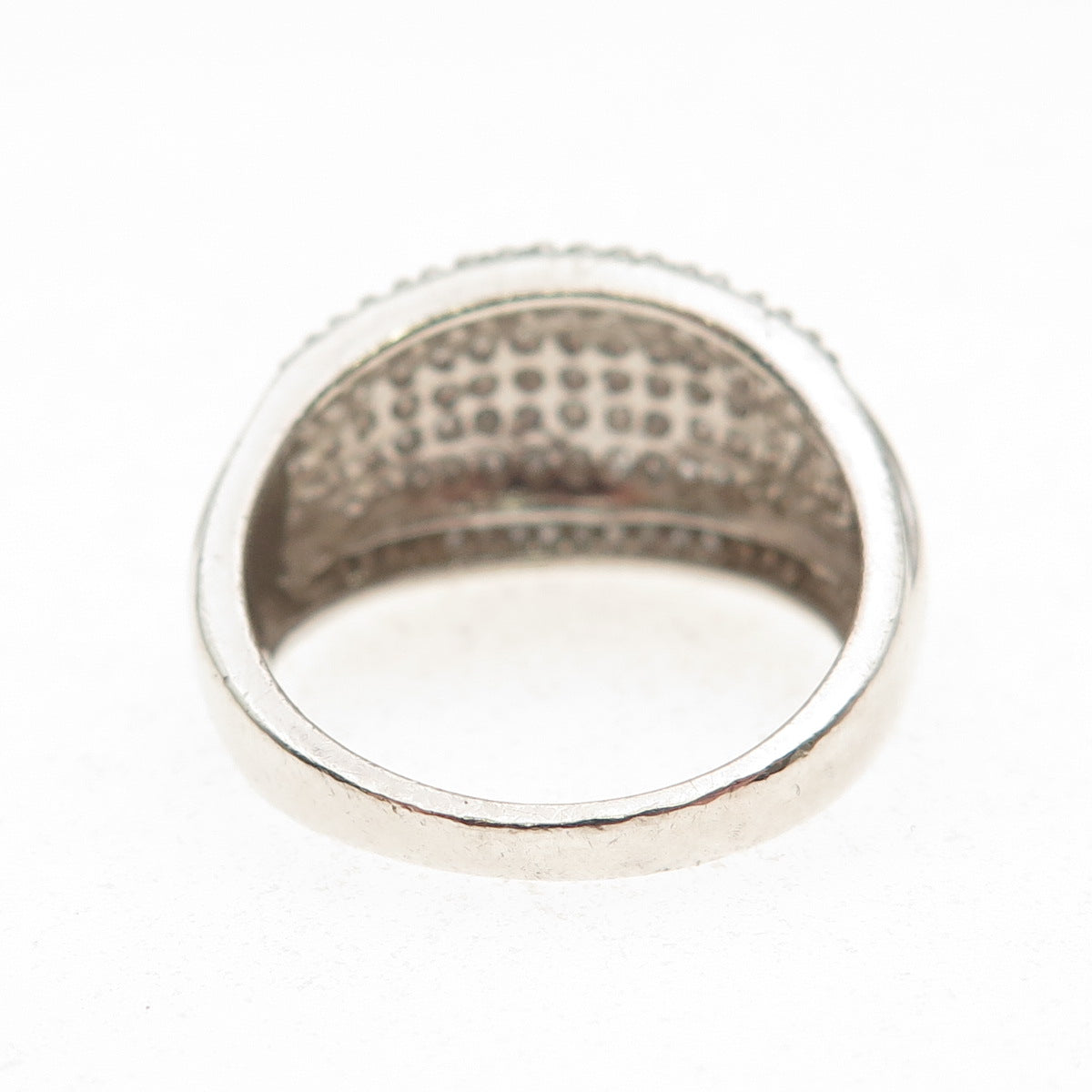 925 Sterling Silver Real Round-Cut Diamond Sparkle Dome Ring Size 7