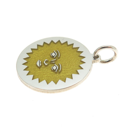 925 Sterling Silver Yellow Enamel Sun Face Emoji Minimalist Charm Pendant