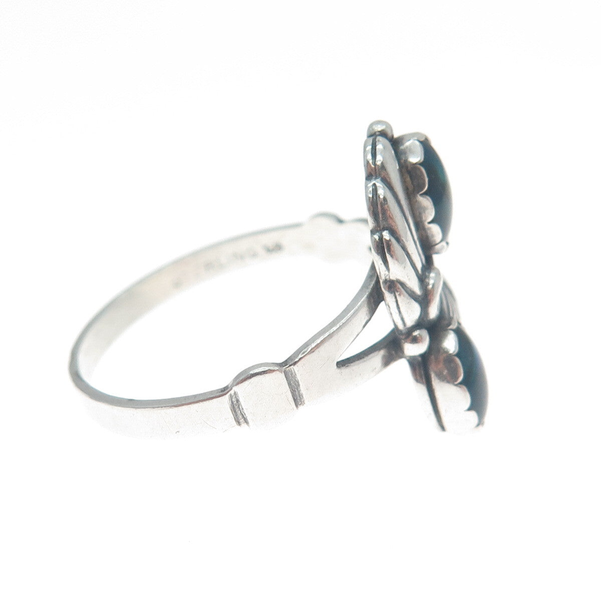 WHEELER MFG CO 925 Sterling Silver Vintage Abalone Shell Feather Ring Size 9.75