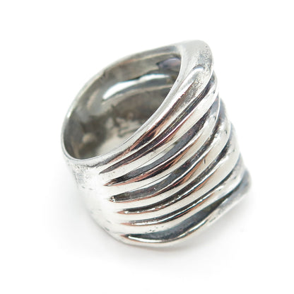 925 Sterling Silver Vintage Multi-Row Modernist Oxidized Ring Size 6