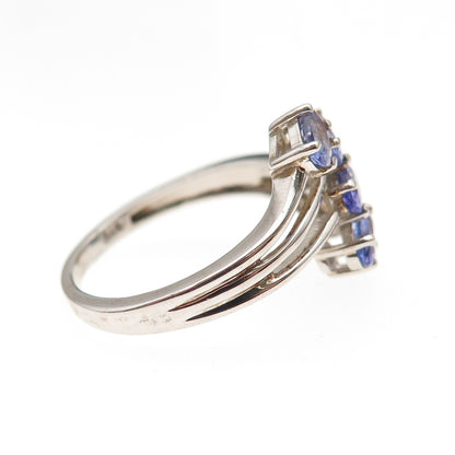 Chuck Clemency 925 Sterling Silver Real Oval-Cut Tanzanite Bypass Ring Size 8