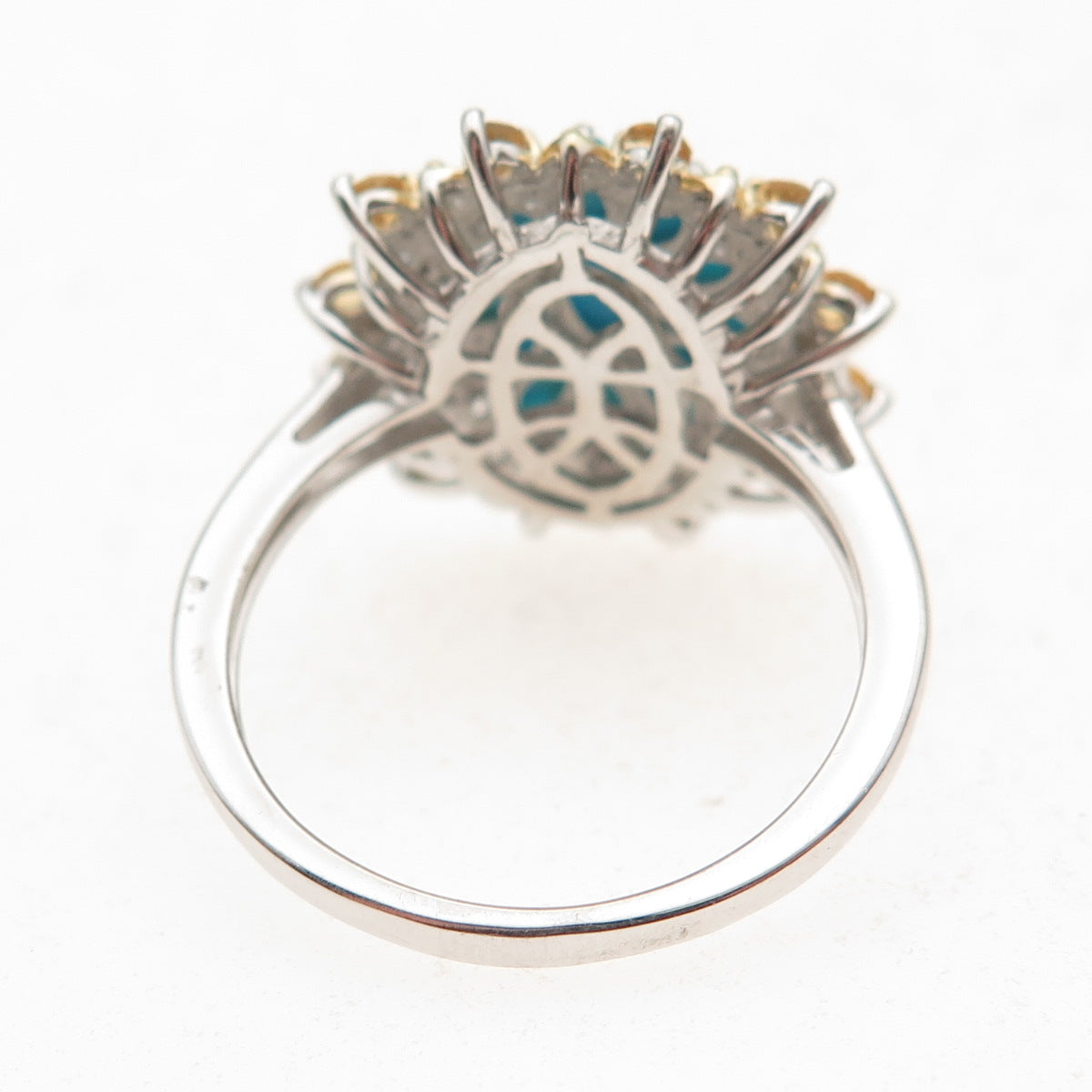 Chuck Clemency Sterling Silver Real Turquoise White Topaz & Citrine Ring Size 8
