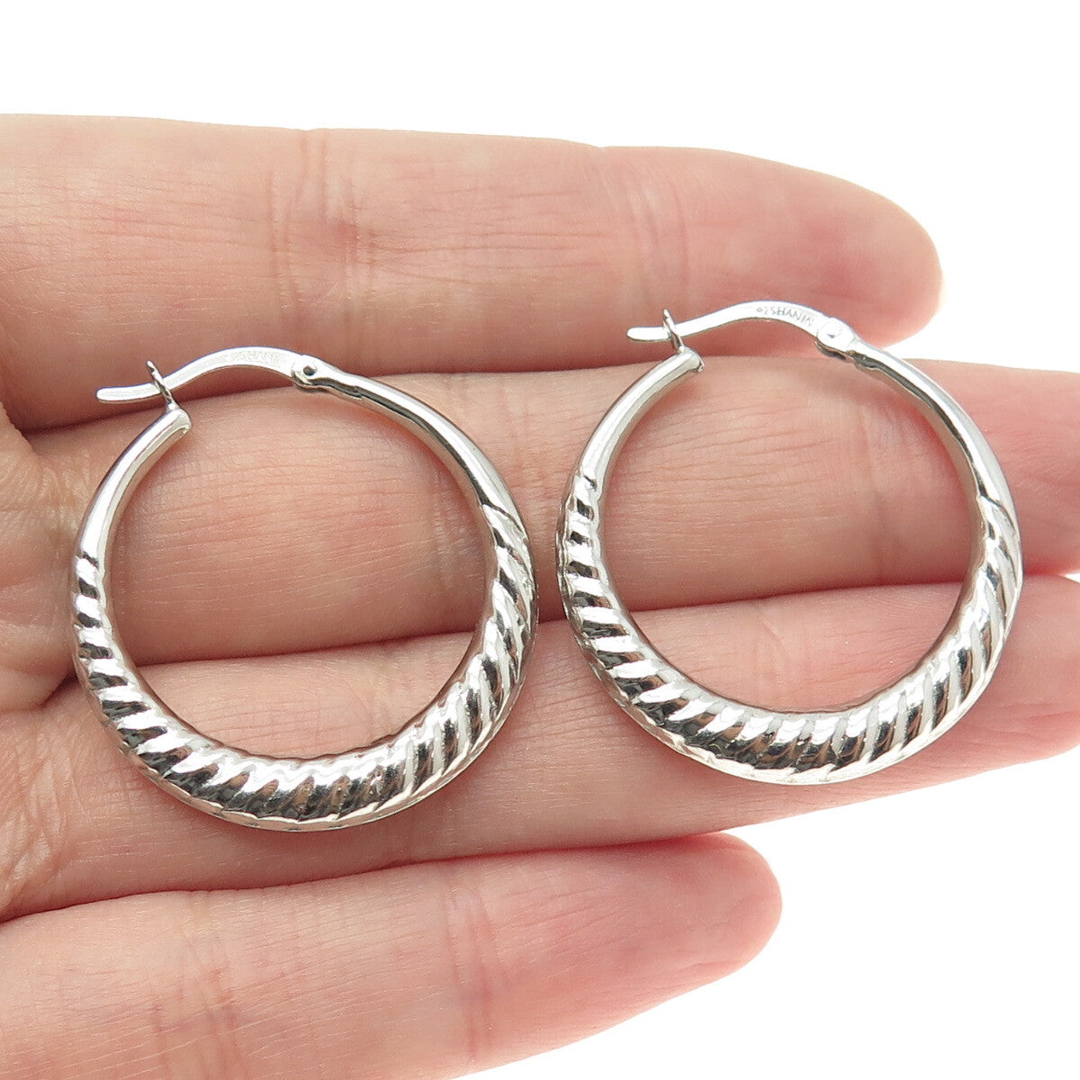 HAN 925 Sterling Silver Twisted Crescent Hoop Earrings