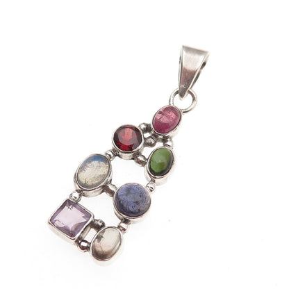 925 Sterling Silver Vintage Tourmaline Amethyst Garnet Iolite Moonstone Pendant