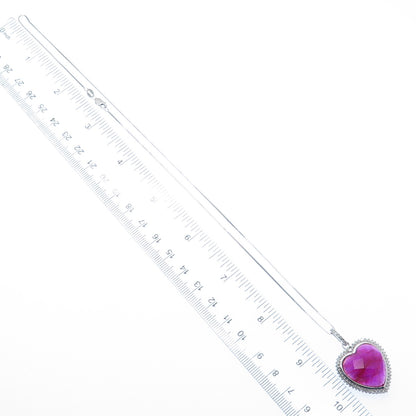 925 Sterling Silver Real Round-Cut Diamond & Ruby Heart Box Chain Necklace 18"