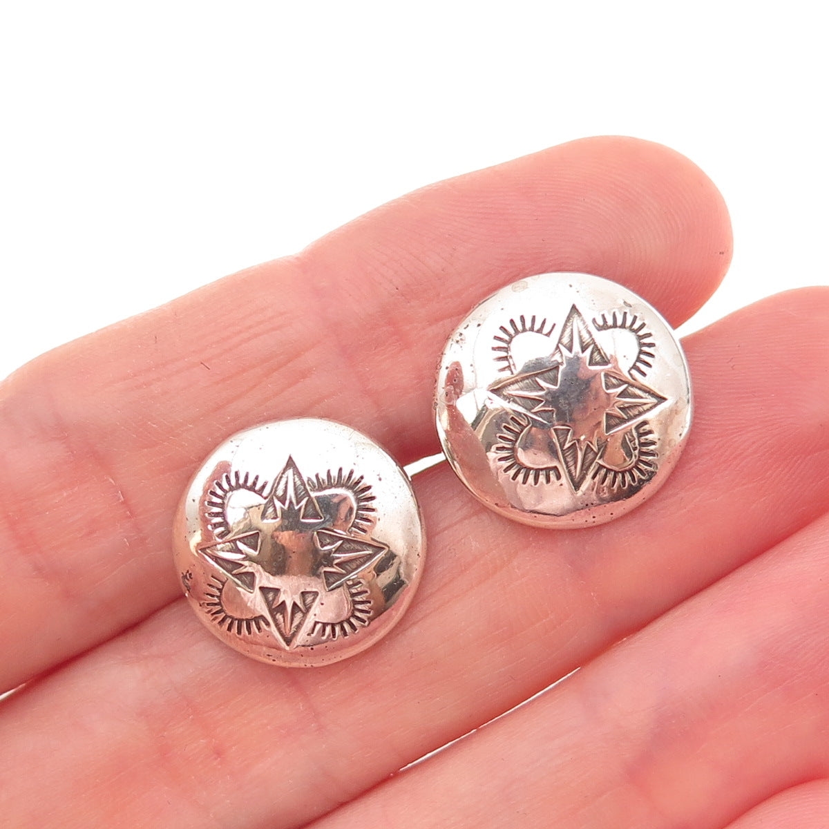 Old Pawn 925 Sterling Silver Vintage Southwestern Concho Tribal Stud Earrings