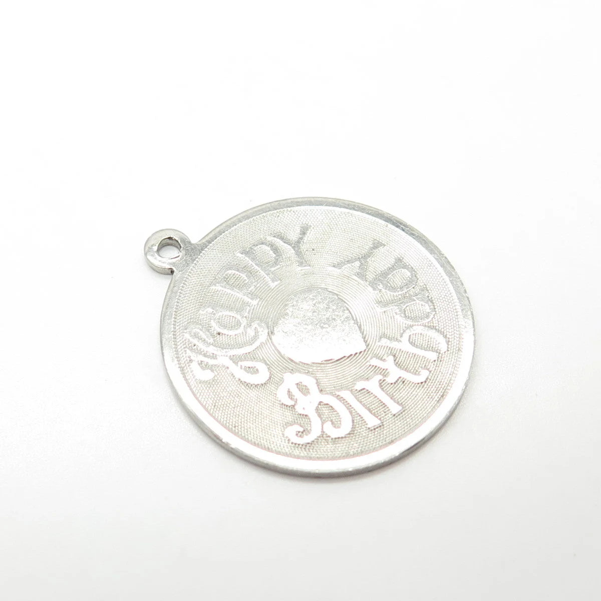 925 Sterling Silver Vintage Danecraft "Happy Birthday" Round Charm Pendant