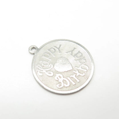 925 Sterling Silver Vintage Danecraft "Happy Birthday" Round Charm Pendant