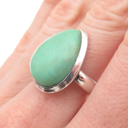 925 Sterling Silver Vintage Real Pear-Cut Chrysoprase Ring Size 8.5
