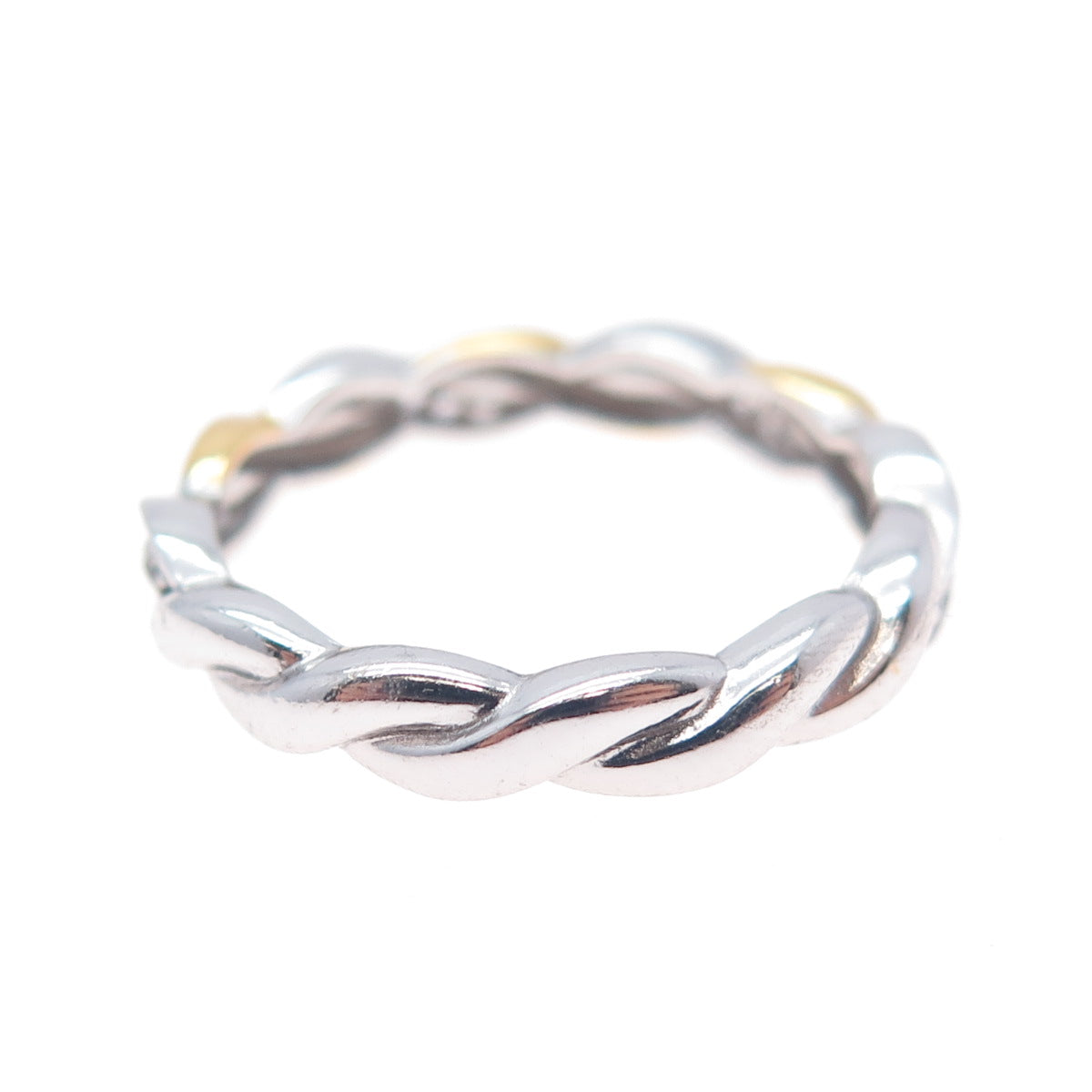 925 Sterling Silver 2-Tone Round-Cut C Z Woven Band Ring Size 7.25