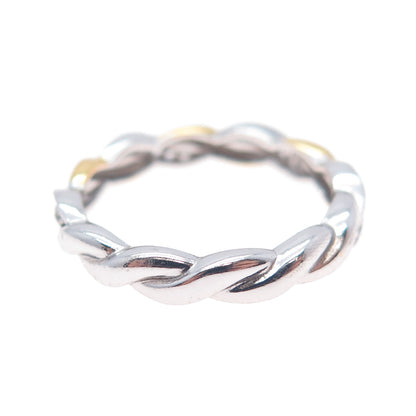 925 Sterling Silver 2-Tone Round-Cut C Z Woven Band Ring Size 7.25