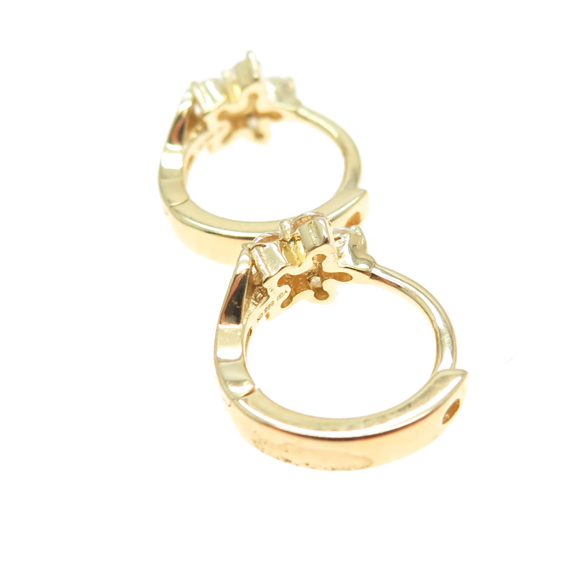 925 Sterling Silver Gold Plated Round-Cut Shaped C Z Huggie Earrings