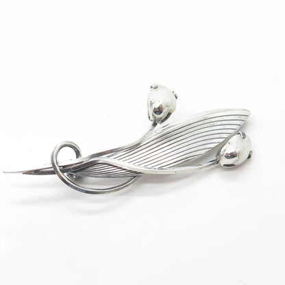 925 Sterling Silver Antique Art Deco Germany Faux Pearl Leaf Floral Pin Brooch
