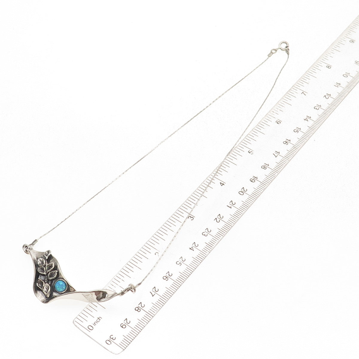 925 Sterling Silver Vintage Real Opal Modernist Floral Chain Necklace 18"