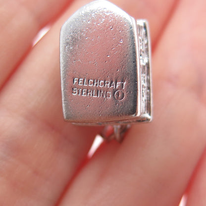 FELCHCRAFT 925 Sterling Silver Vintage Enamel School Minimalist 3D Pendant