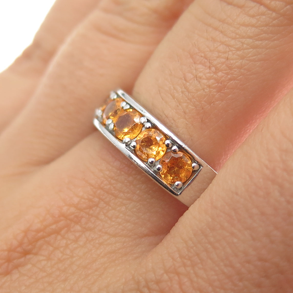 925 Sterling Silver Vintage Real Round-Cut Citrine Ring Size 11