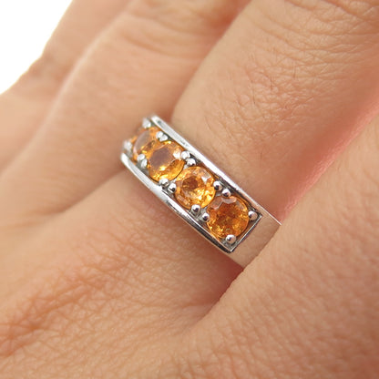 925 Sterling Silver Vintage Real Round-Cut Citrine Ring Size 11