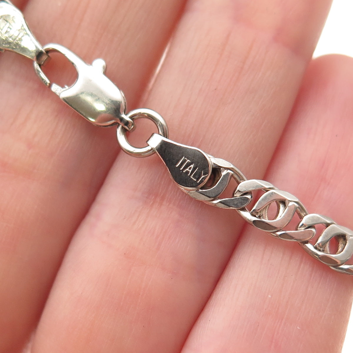 925 Sterling Silver Vintage Italy Flat Anchor Mariner Link Bracelet 6"
