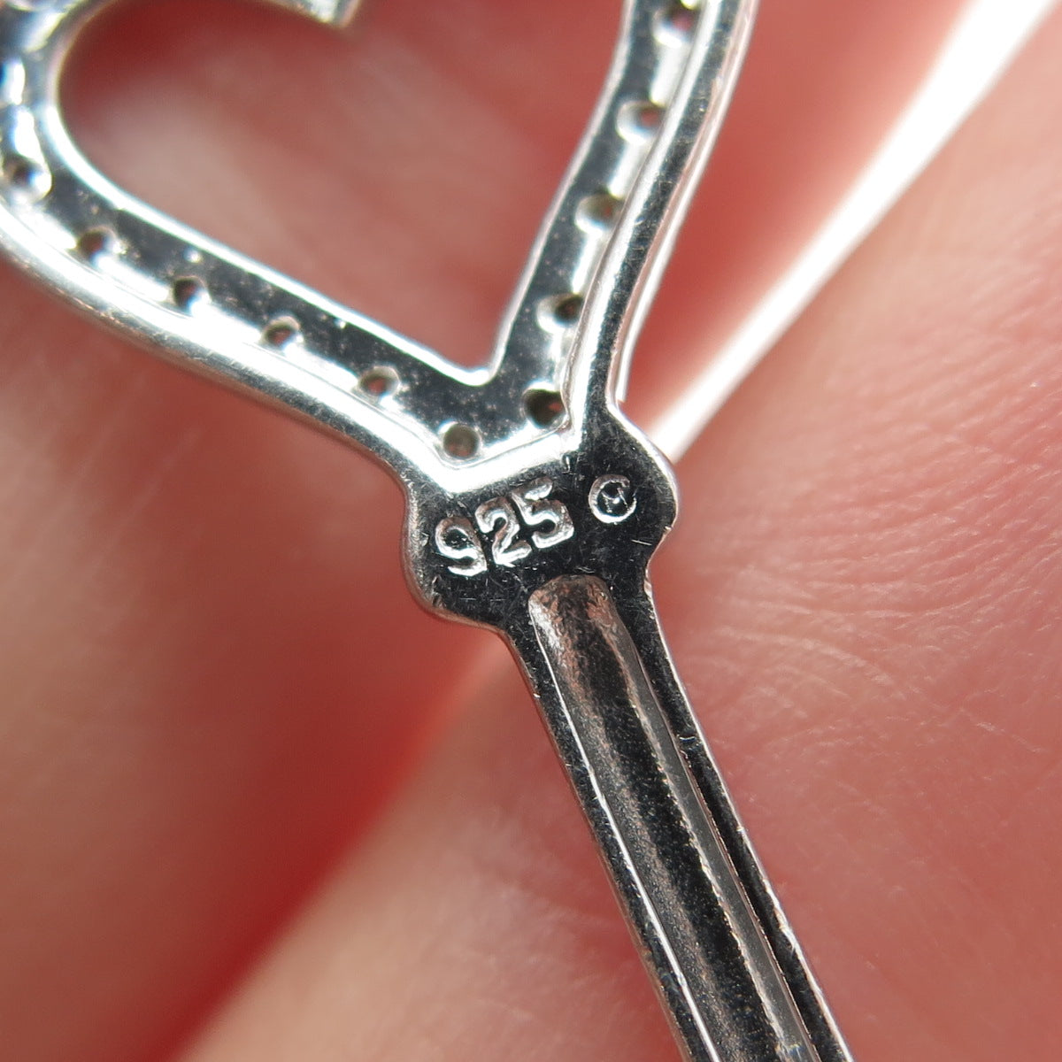 925 Sterling Silver Real Round-Cut Diamond Love Key Heart Pendant