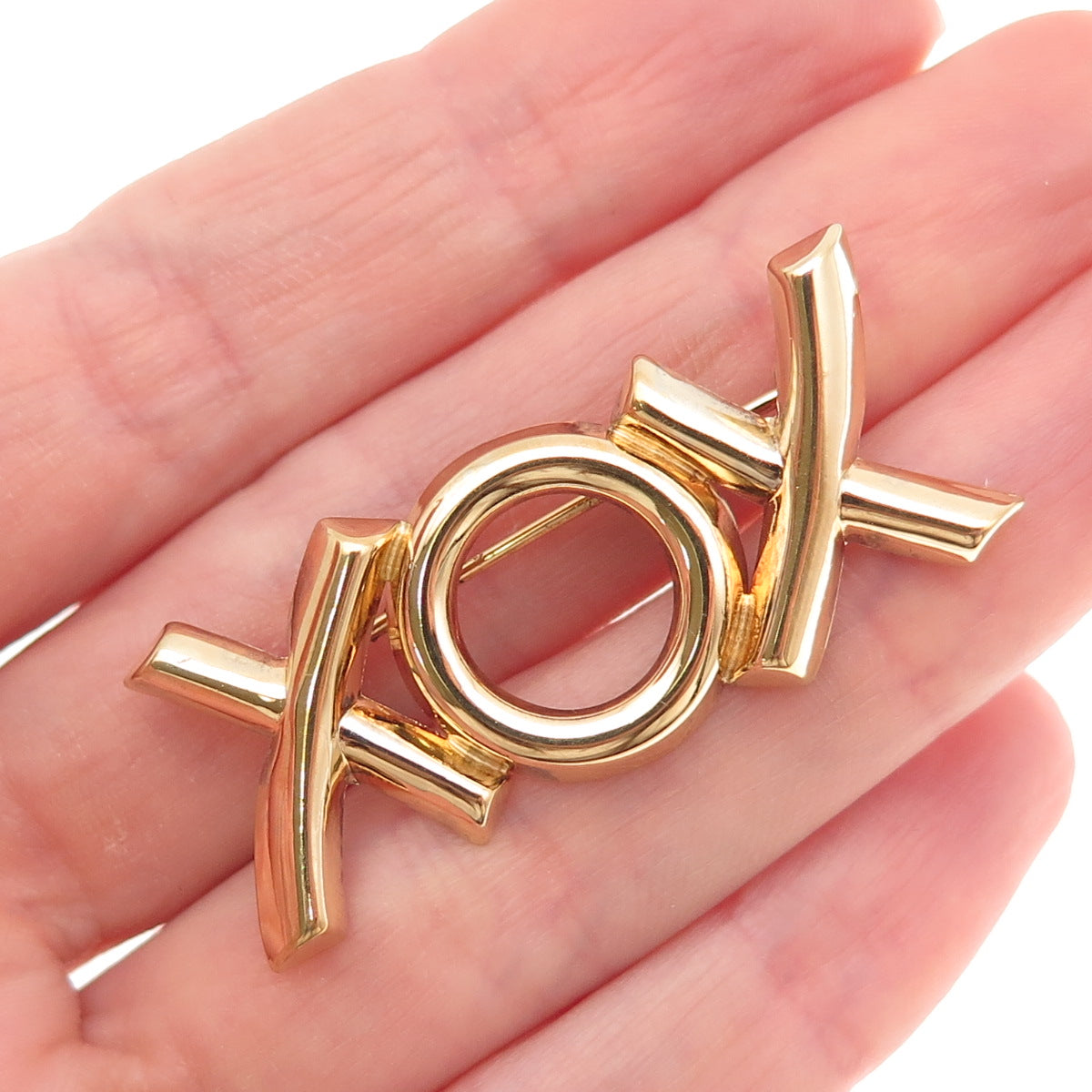 Beau 925 Sterling Silver Gold Plated Vintage XOX Hugs & Kisses Pin Brooch