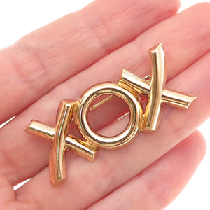 Beau 925 Sterling Silver Gold Plated Vintage XOX Hugs & Kisses Pin Brooch