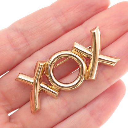 Beau 925 Sterling Silver Gold Plated Vintage XOX Hugs & Kisses Pin Brooch