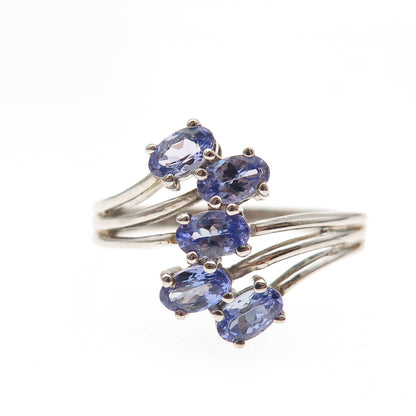 Chuck Clemency 925 Sterling Silver Real Oval-Cut Tanzanite Bypass Ring Size 8