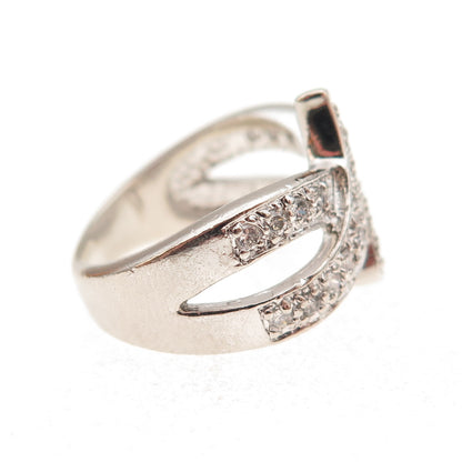 925 Sterling Silver Round-Cut C Z Crisscross Bypass Ring Size 6.25