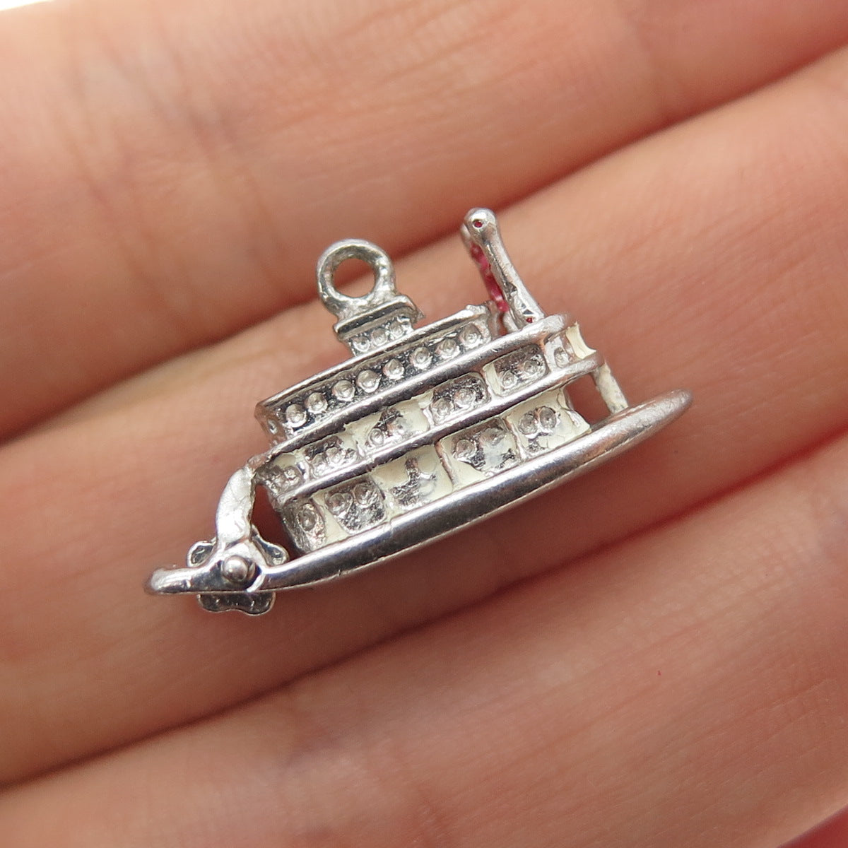J.M. FISHER 925 Sterling Silver Antique Art Deco Steamboat Mini 3D Charm Pendant