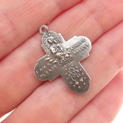 925 Sterling Silver Antique Art Deco 4-Way Cross Catholic Oxidized Pendant