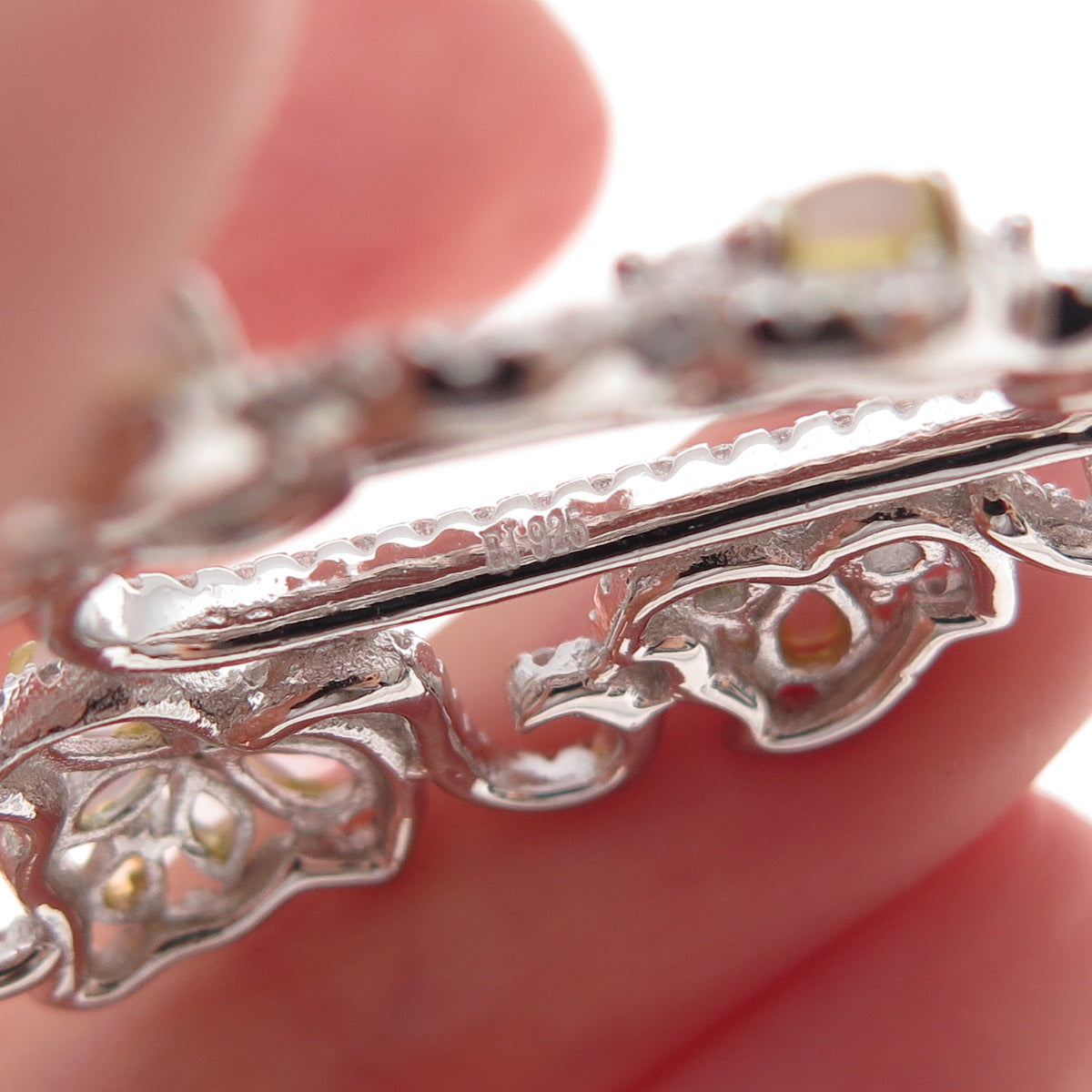 925 Sterling Silver Multi-Color C Z Ornate Teardrop Pendant