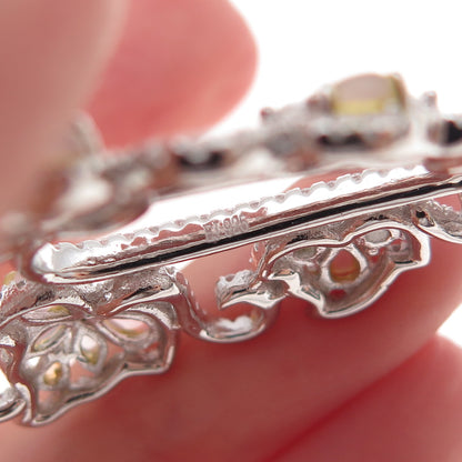 925 Sterling Silver Multi-Color C Z Ornate Teardrop Pendant